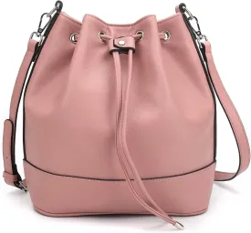 AFKOMST Leather Bucket Bags and Drawstring Crossbody Purse for Women Medium Tote and Hobo Handbags with 2 Shouder Straps