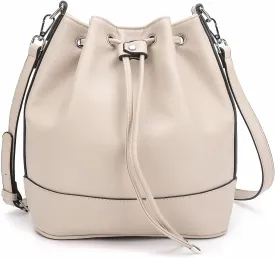 AFKOMST Leather Bucket Bags and Drawstring Crossbody Purse for Women Medium Tote and Hobo Handbags with 2 Shouder Straps