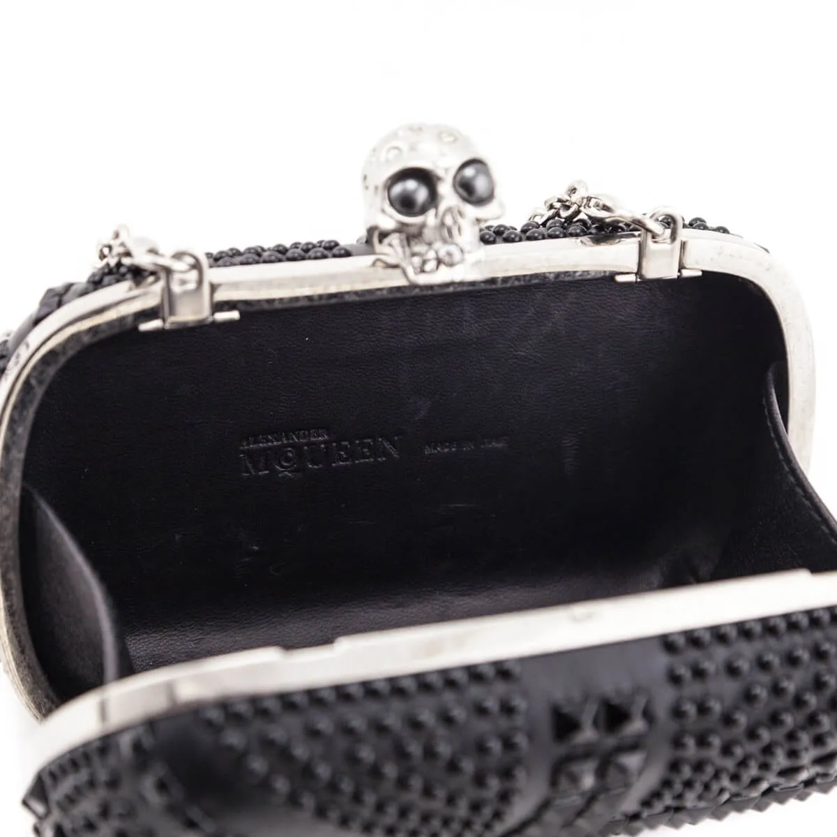 Alexander McQueen Black Nappa Studded Britannia Skull Box Clutch