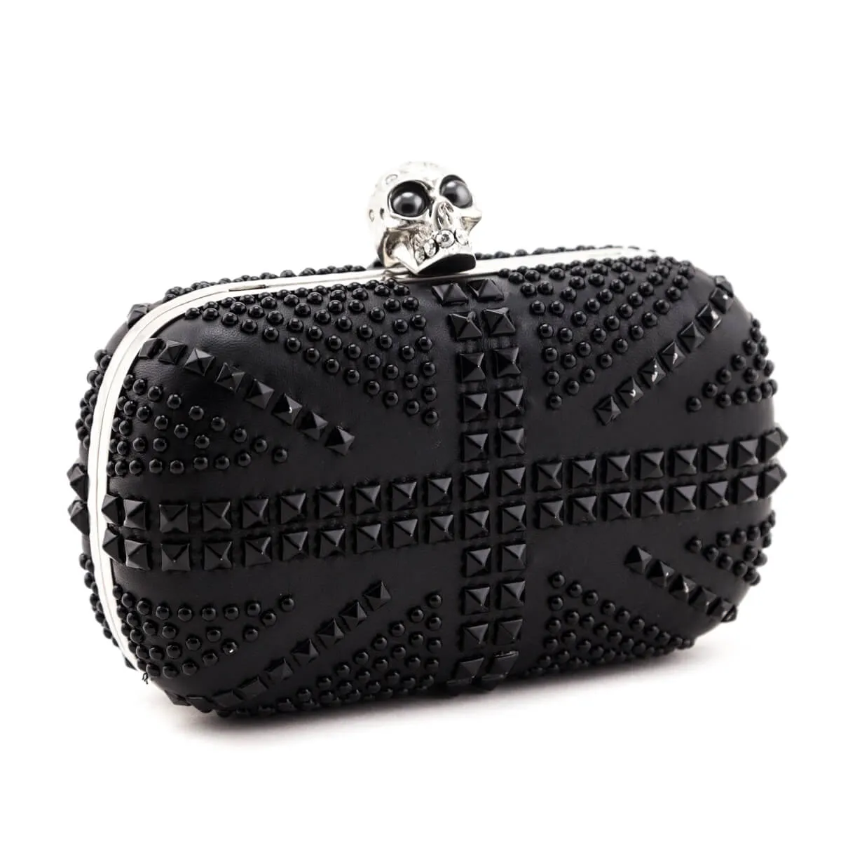 Alexander McQueen Black Nappa Studded Britannia Skull Box Clutch