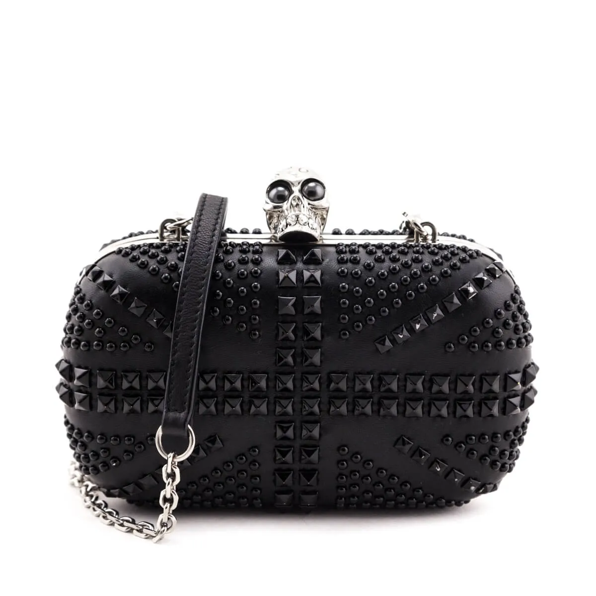 Alexander McQueen Black Nappa Studded Britannia Skull Box Clutch