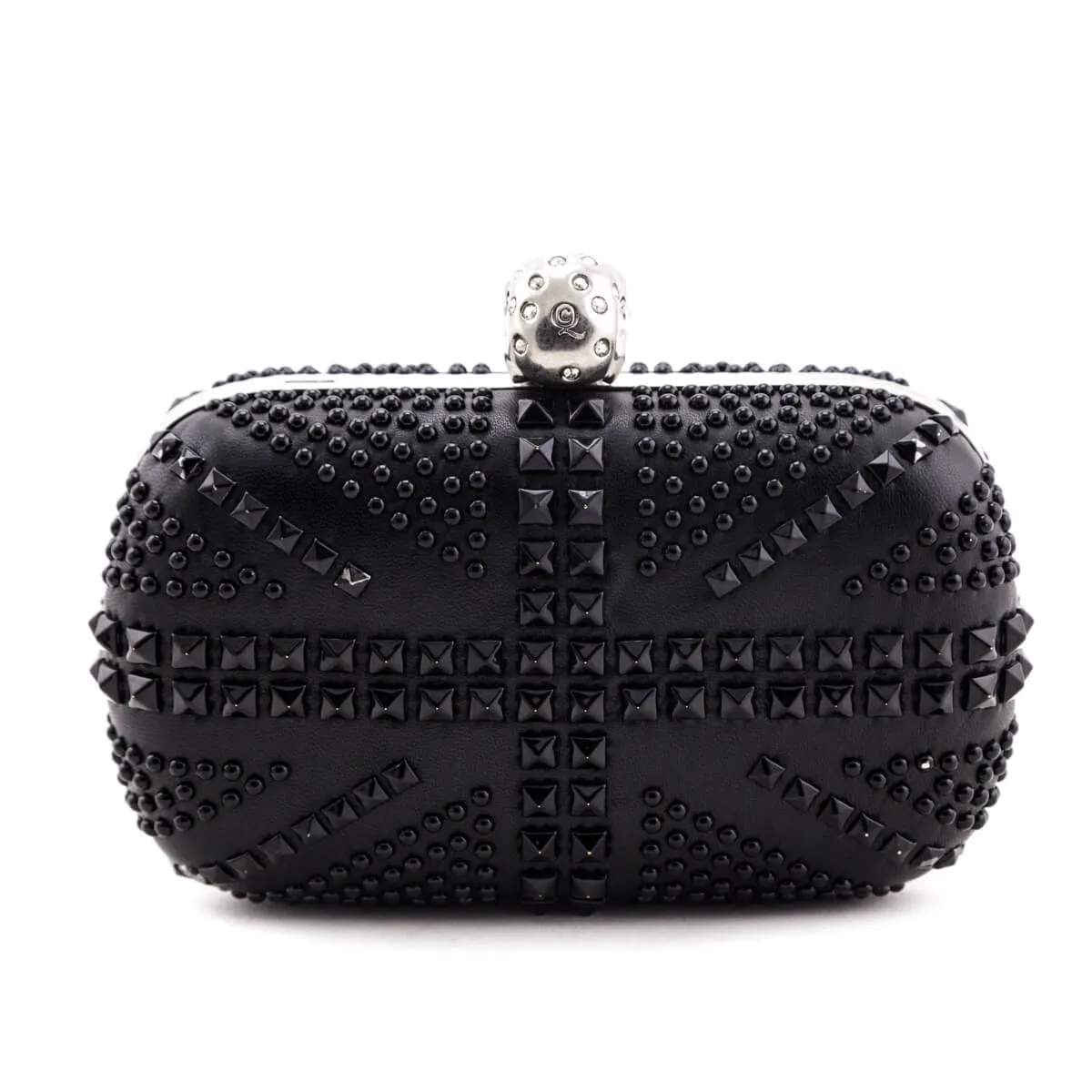 Alexander McQueen Black Nappa Studded Britannia Skull Box Clutch