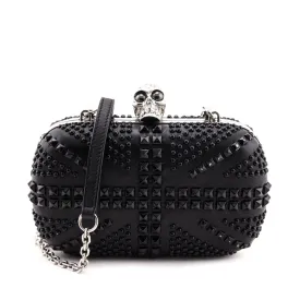 Alexander McQueen Black Nappa Studded Britannia Skull Box Clutch