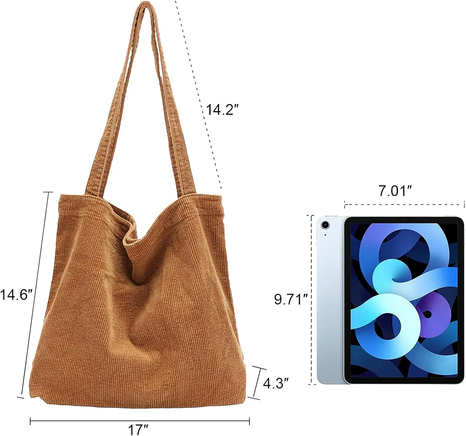 ALUWU Corduroy Tote Bag for Women Girl Canvas Shoulder Handbags Cute Large Purse