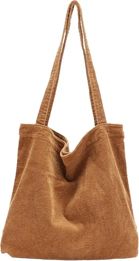 ALUWU Corduroy Tote Bag for Women Girl Canvas Shoulder Handbags Cute Large Purse