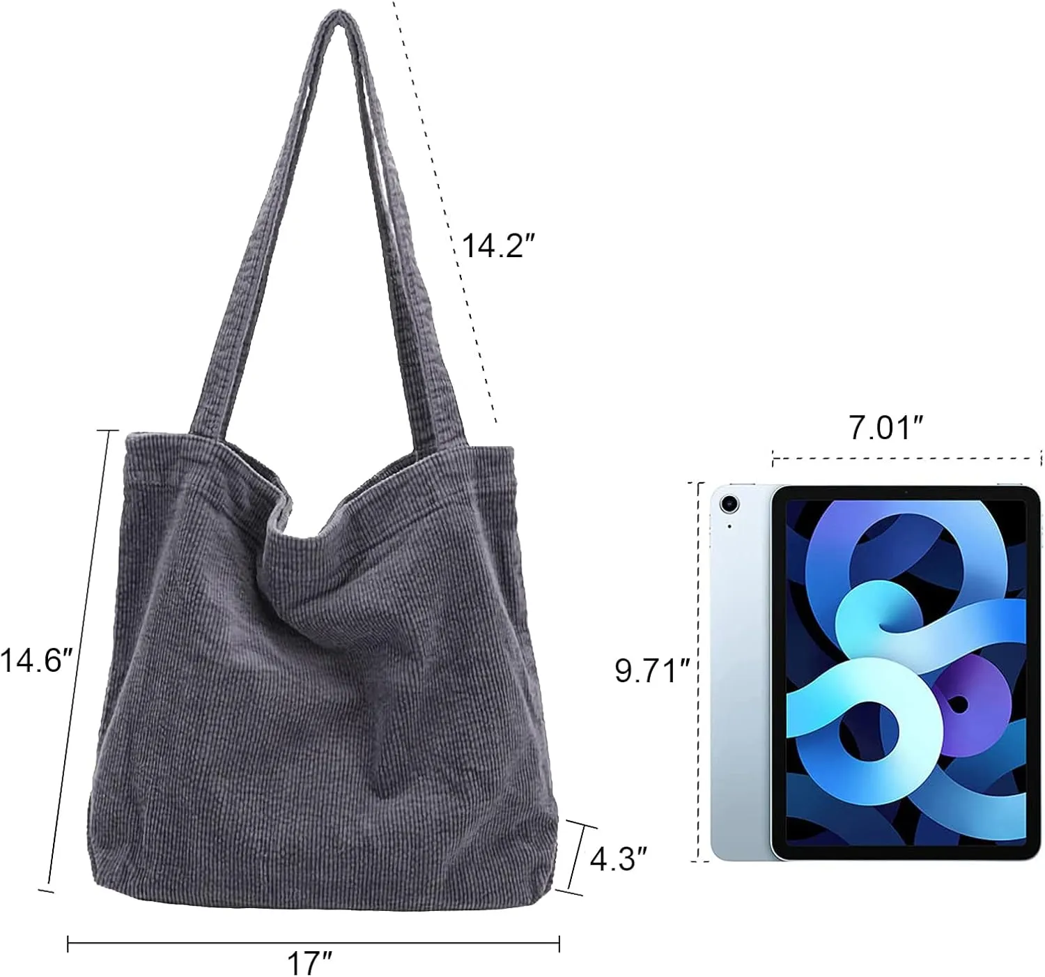 ALUWU Corduroy Tote Bag for Women Girl Canvas Shoulder Handbags Cute Large Purse