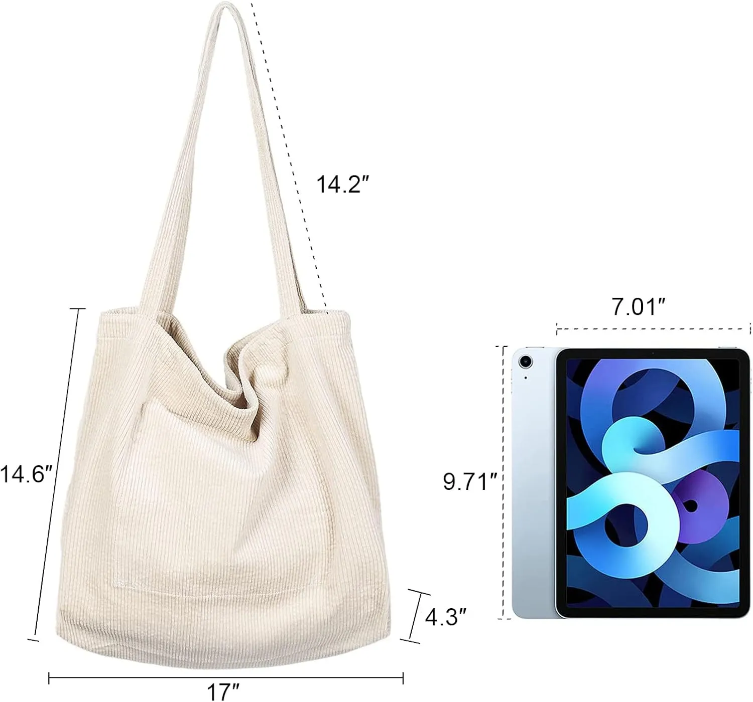 ALUWU Corduroy Tote Bag for Women Girl Canvas Shoulder Handbags Cute Large Purse