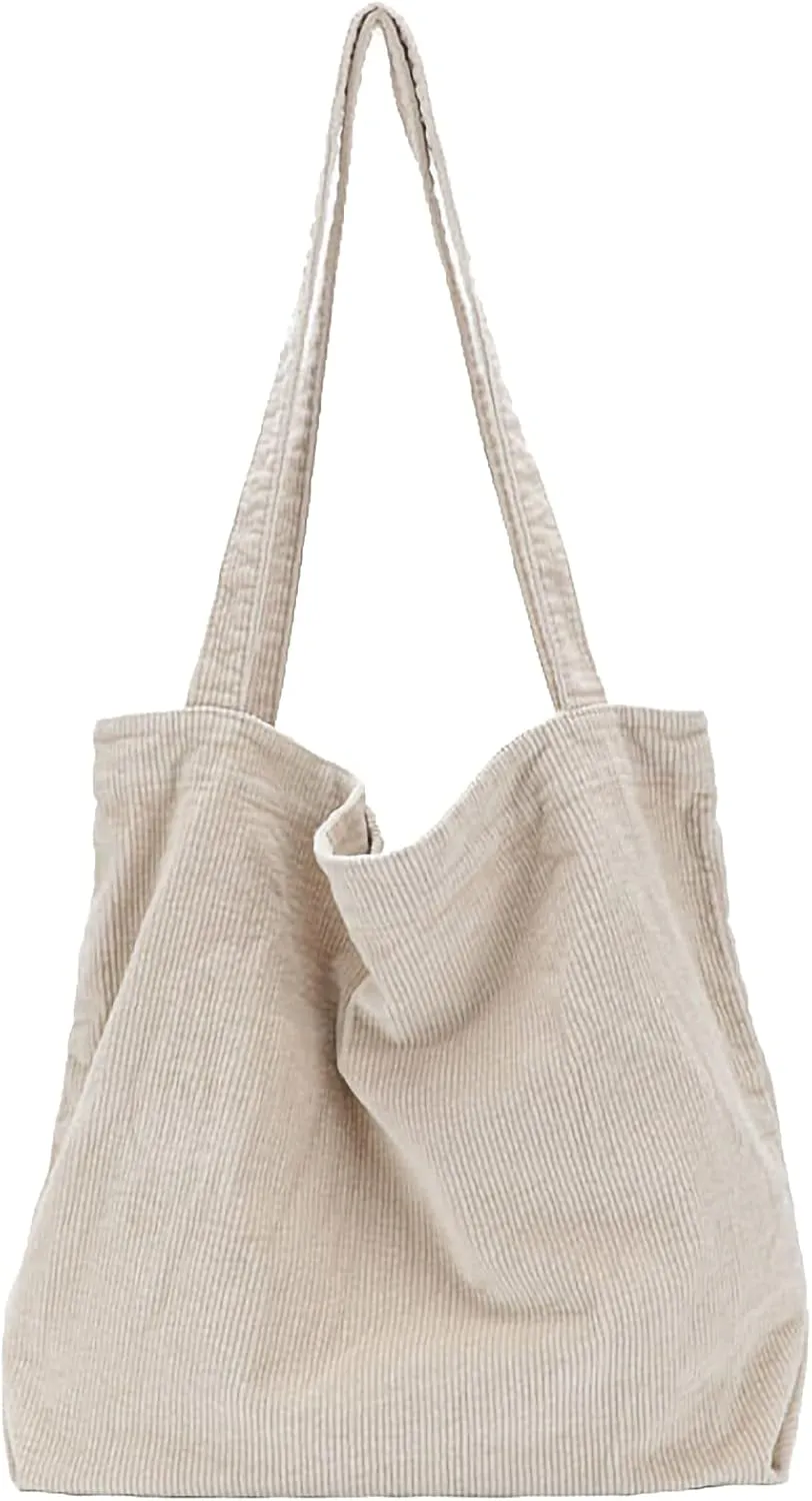 ALUWU Corduroy Tote Bag for Women Girl Canvas Shoulder Handbags Cute Large Purse