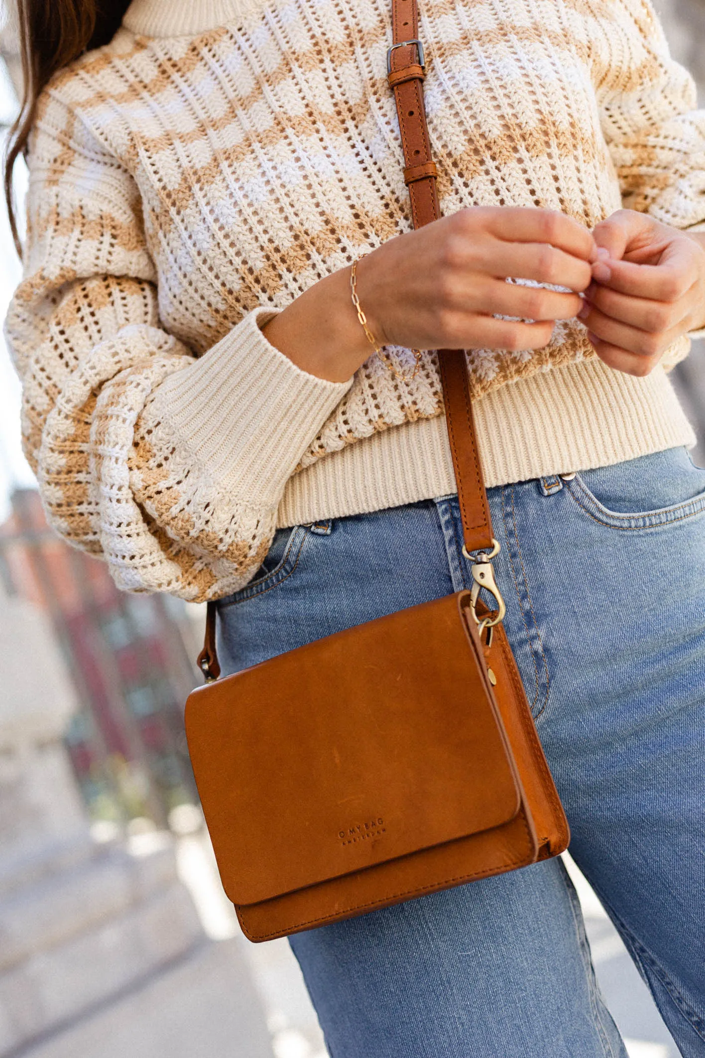 Audrey Mini Cognac Checkered Classic Leather