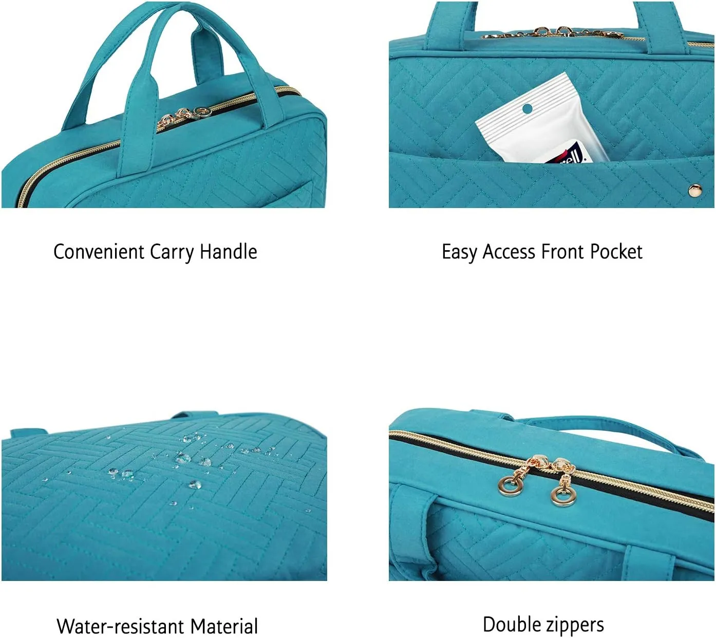 BAGSMART Toiletry Bag Travel Bag with Hanging Hook, Water-resistant Makeup Cosmetic Bag Travel Organizer for Accessories, Shampoo, Full Sized Container, Toiletries，Large-Teal