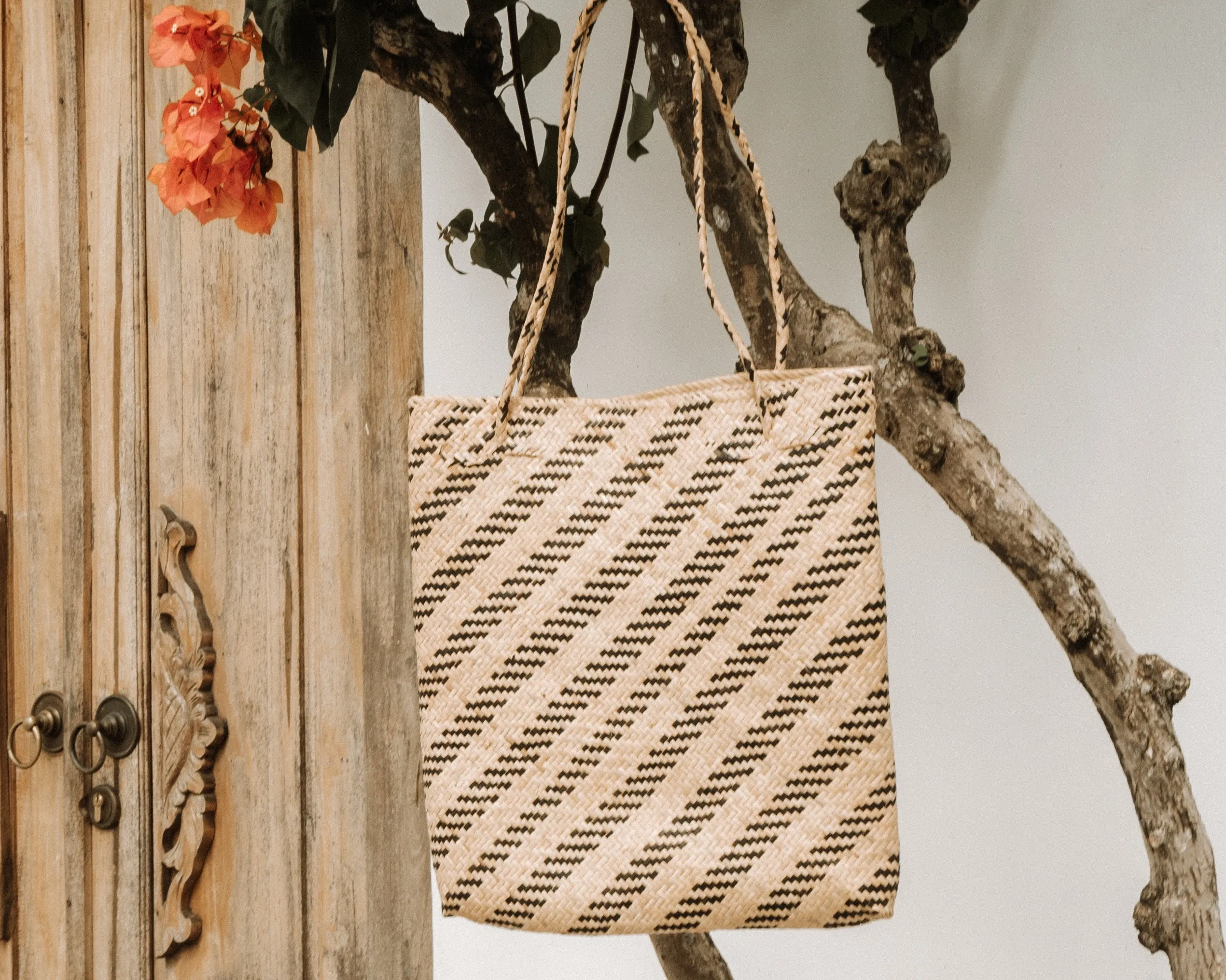 Balian Natural Stripe Rattan Beach Bag