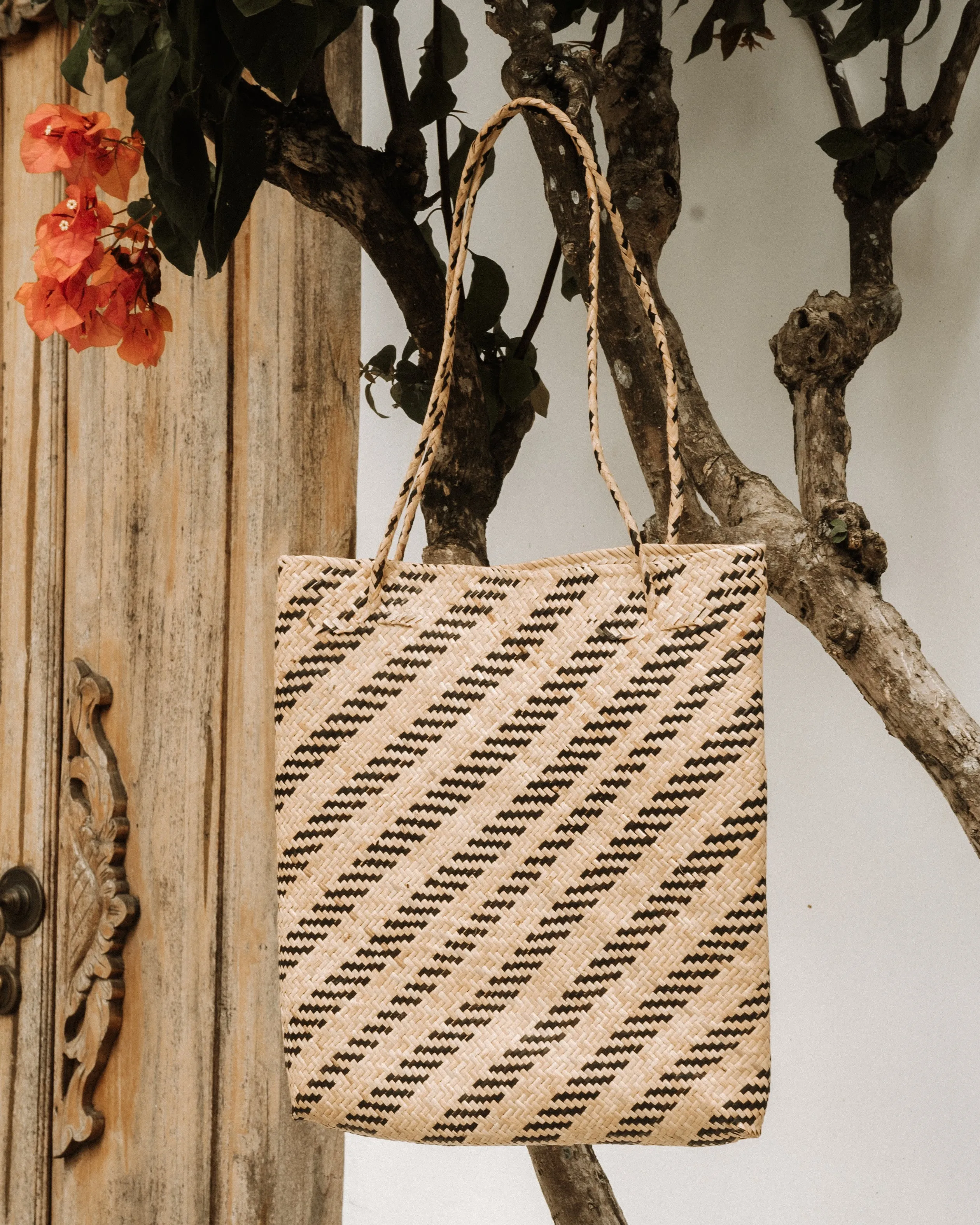 Balian Natural Stripe Rattan Beach Bag