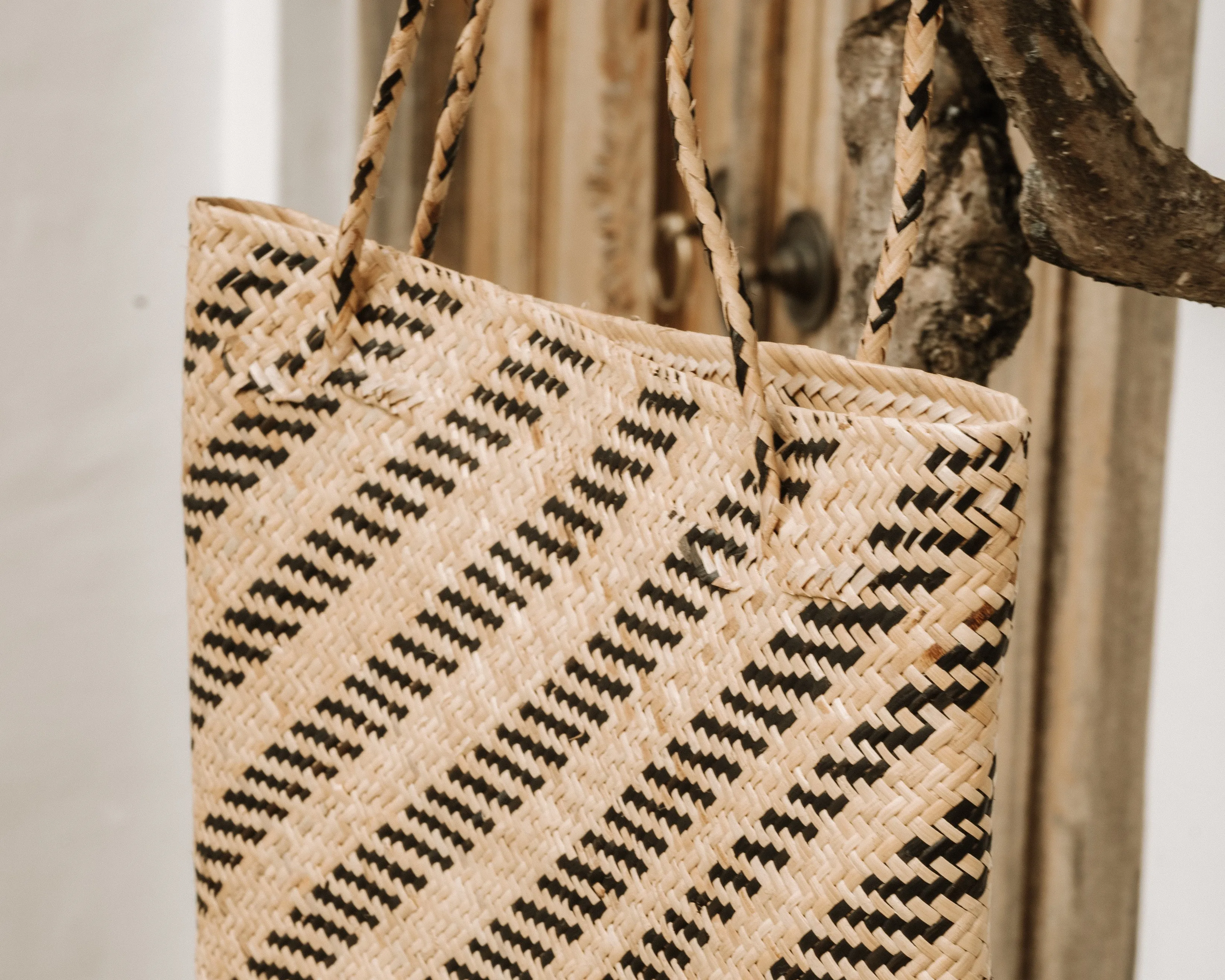 Balian Natural Stripe Rattan Beach Bag
