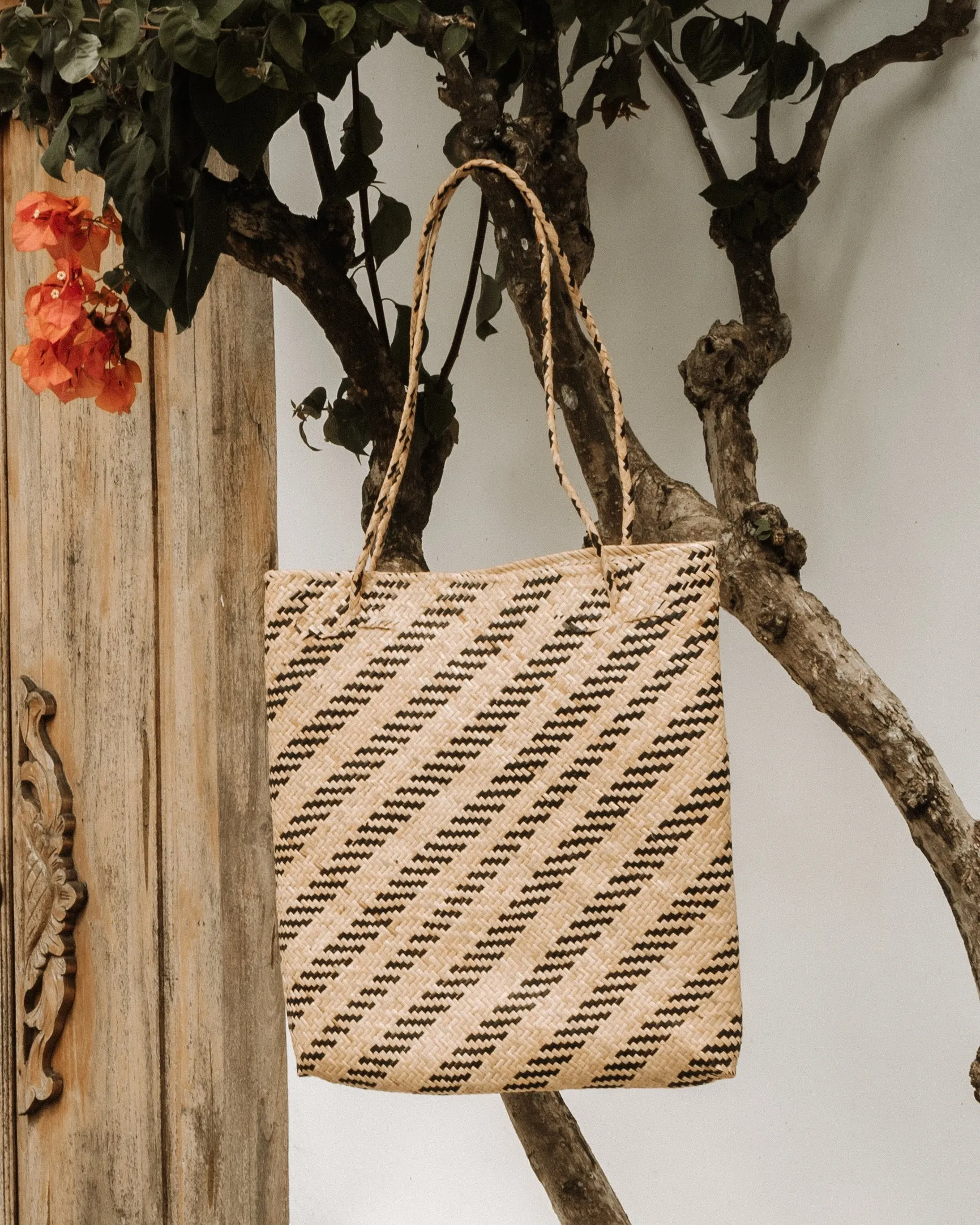 Balian Natural Stripe Rattan Beach Bag
