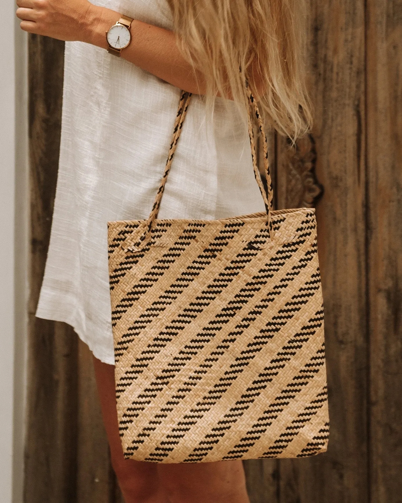 Balian Natural Stripe Rattan Beach Bag