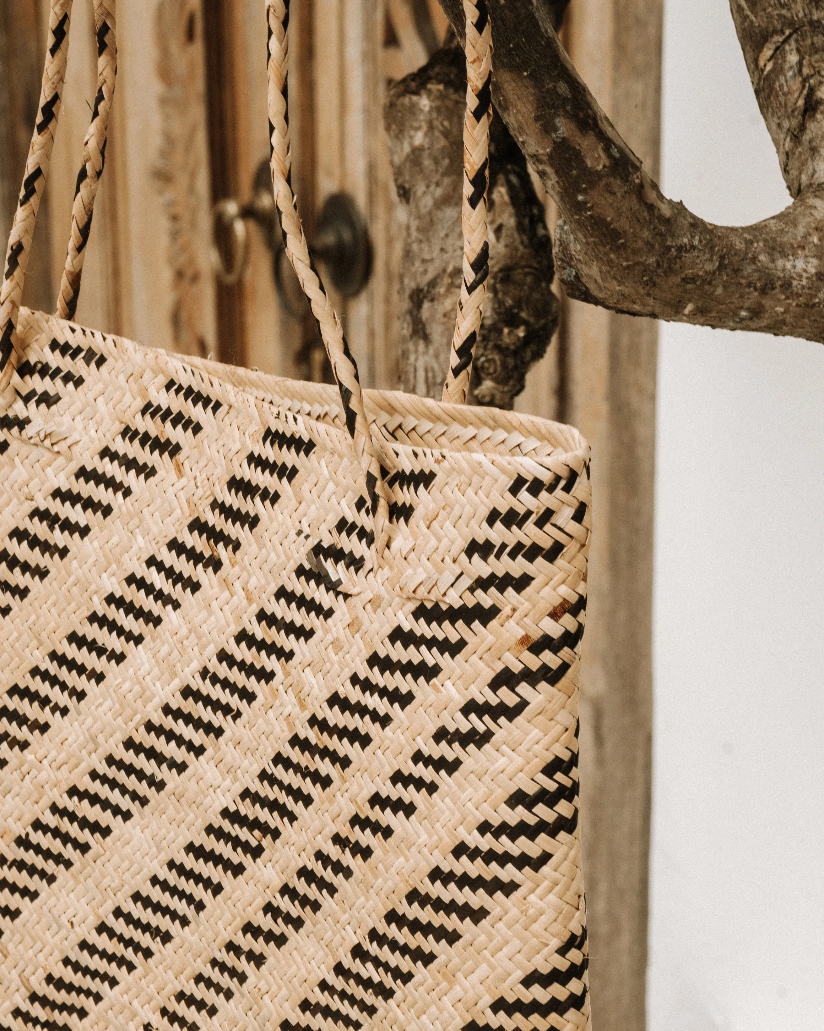 Balian Natural Stripe Rattan Beach Bag