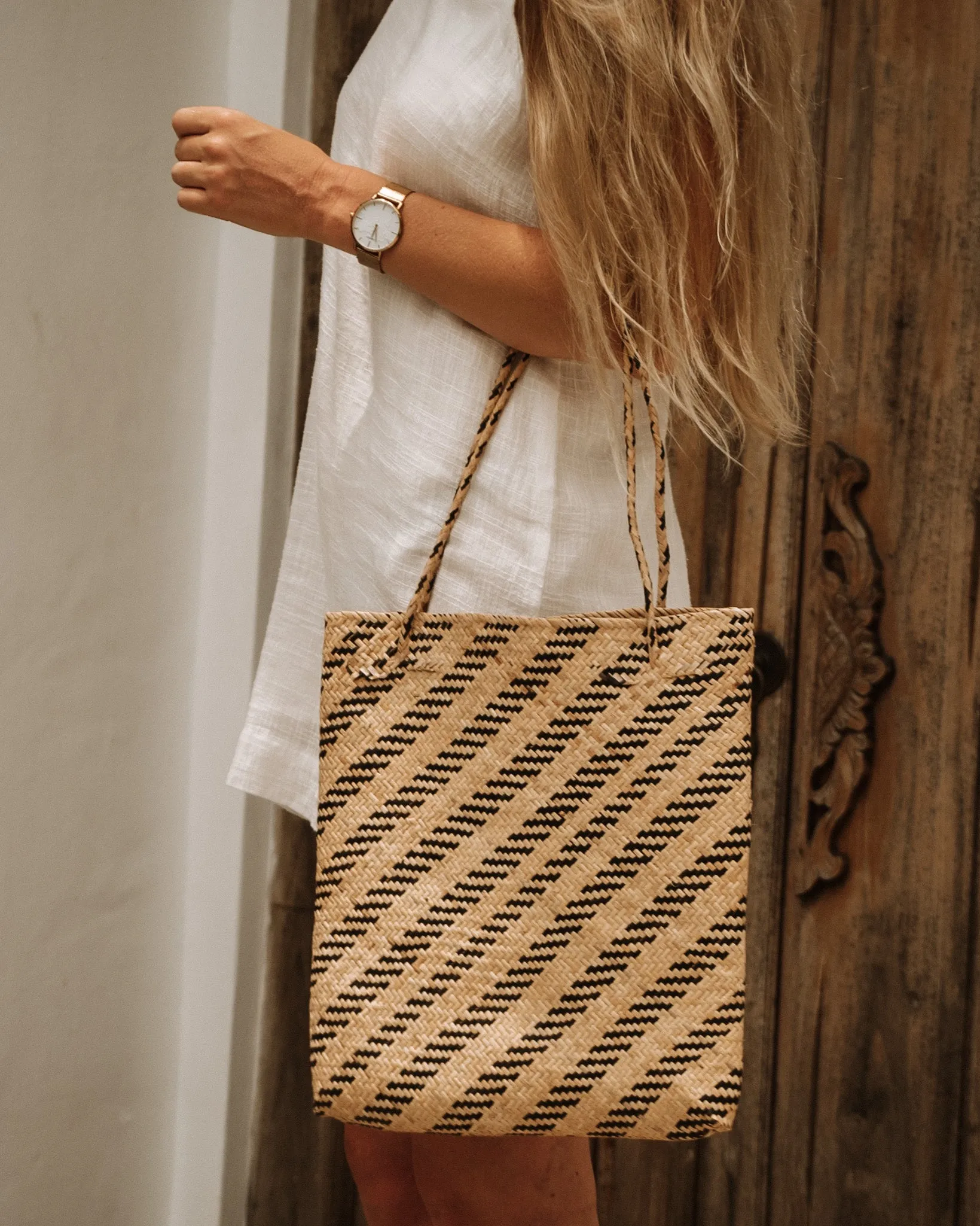 Balian Natural Stripe Rattan Beach Bag