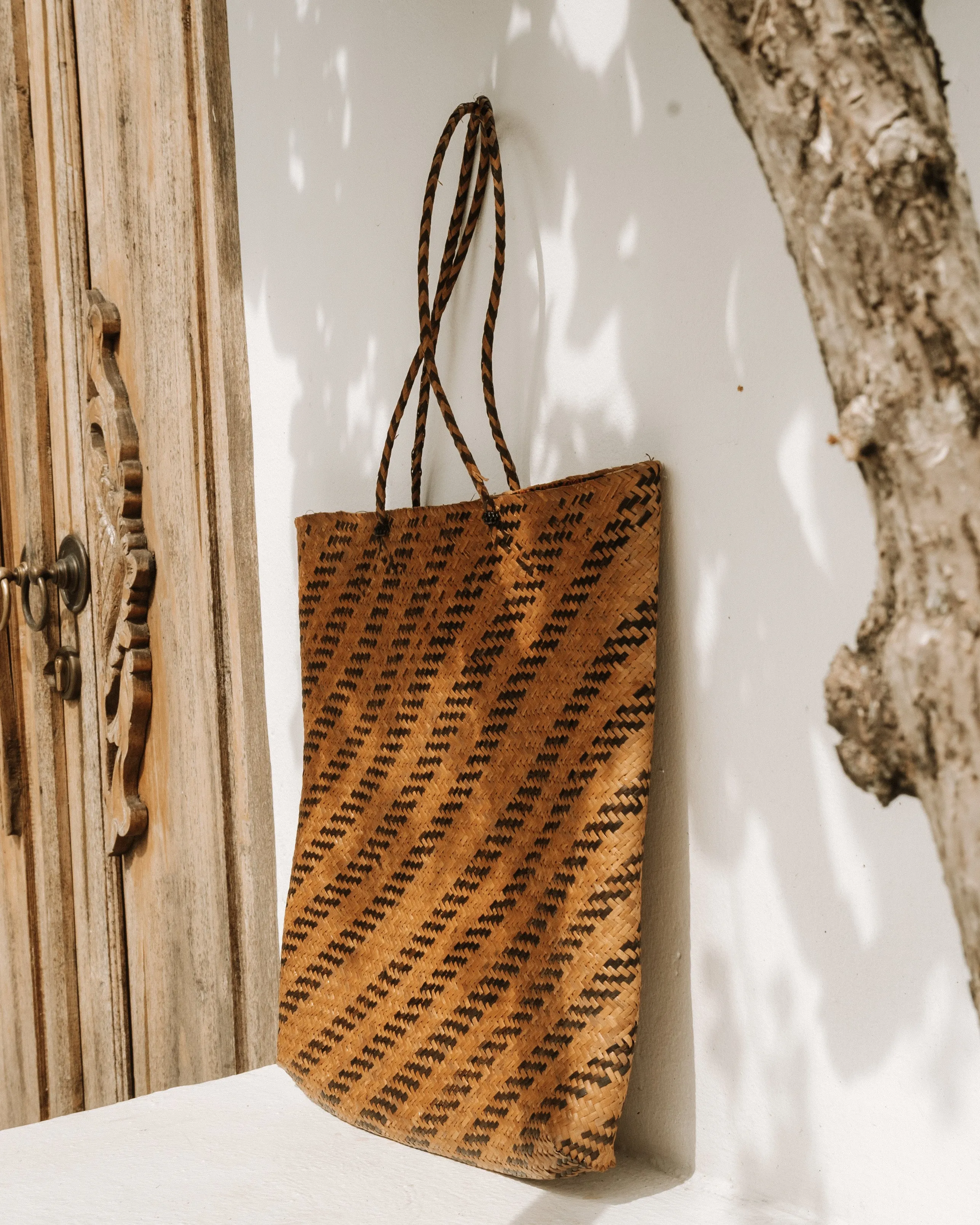 Balian Toasted Stripe Rattan Beach Bag
