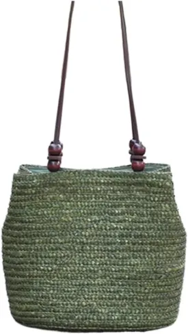 Beach Shoulder Handbag Straw Woven Summer Shoulder Bag Women Bucket Bag Casual Handbag Handbag for Vacation Daily(Green)