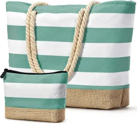 Becokan Beach Bag Initial Beach Tote with Makeup Bag for Travel Work Storage Personalized Birthday Gifts for Women Her