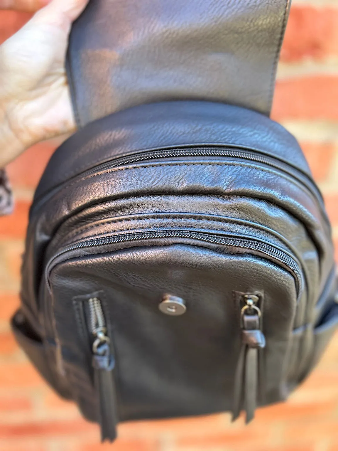 Black Faux Leather Backpack