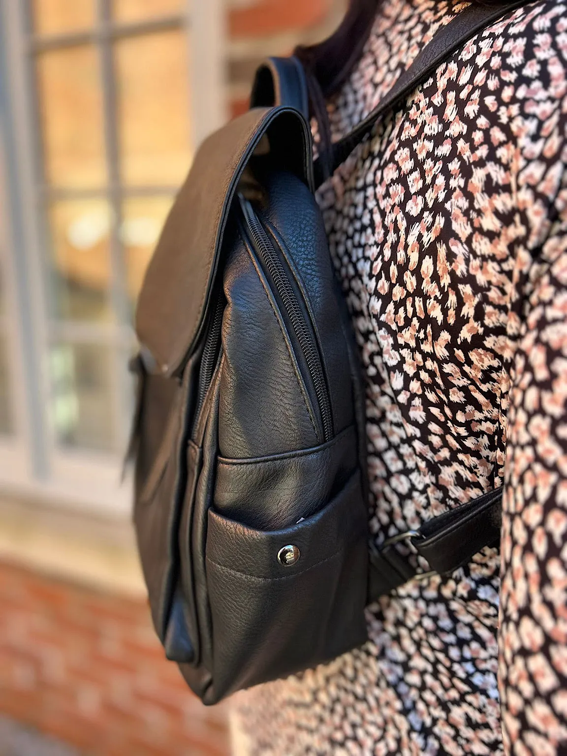 Black Faux Leather Backpack