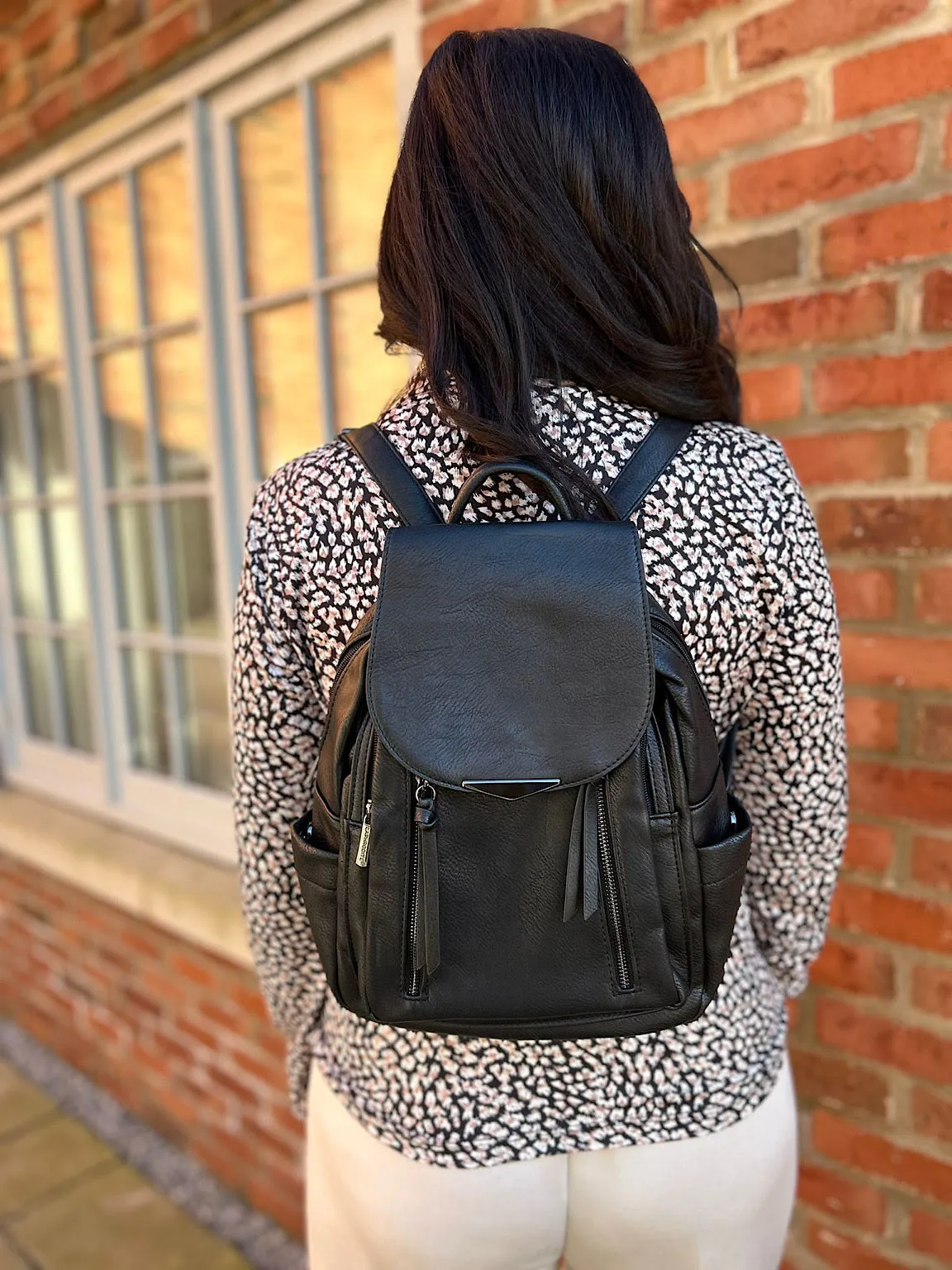 Black Faux Leather Backpack