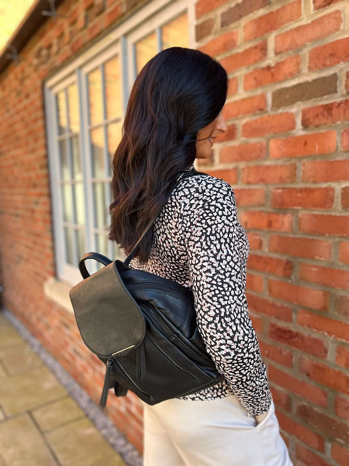 Black Faux Leather Backpack