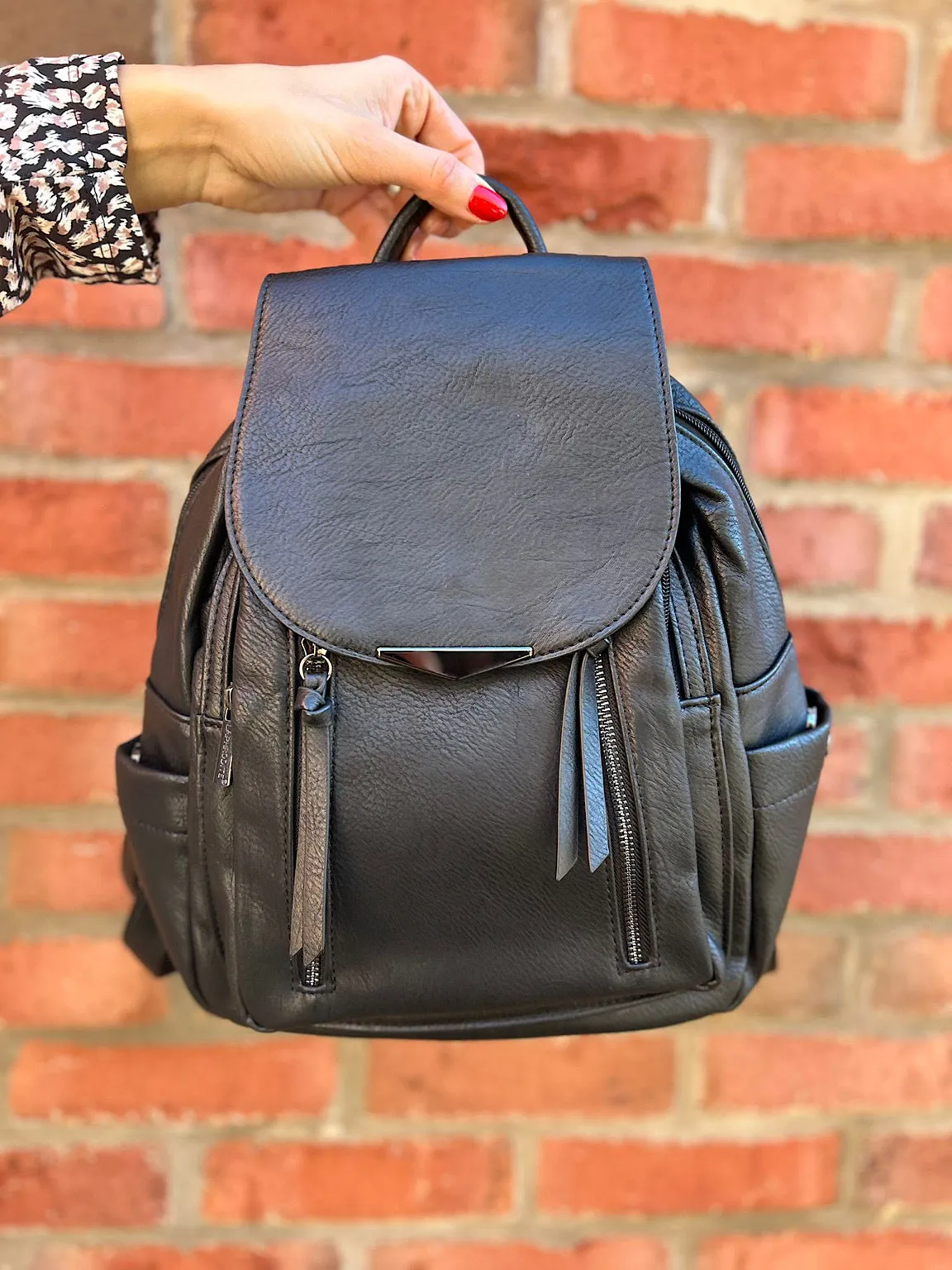 Black Faux Leather Backpack
