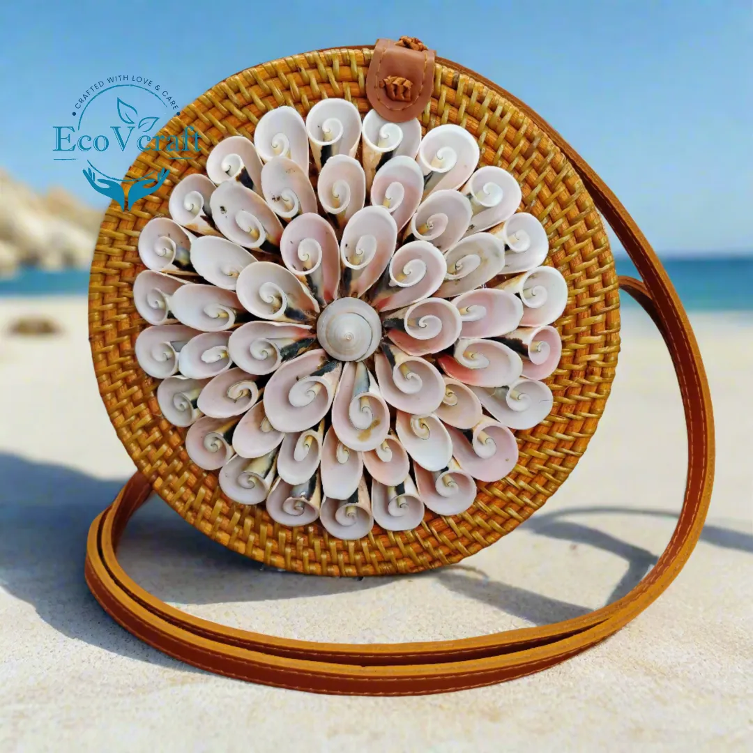 Boho Snail Shell Brown Round Sling Bag