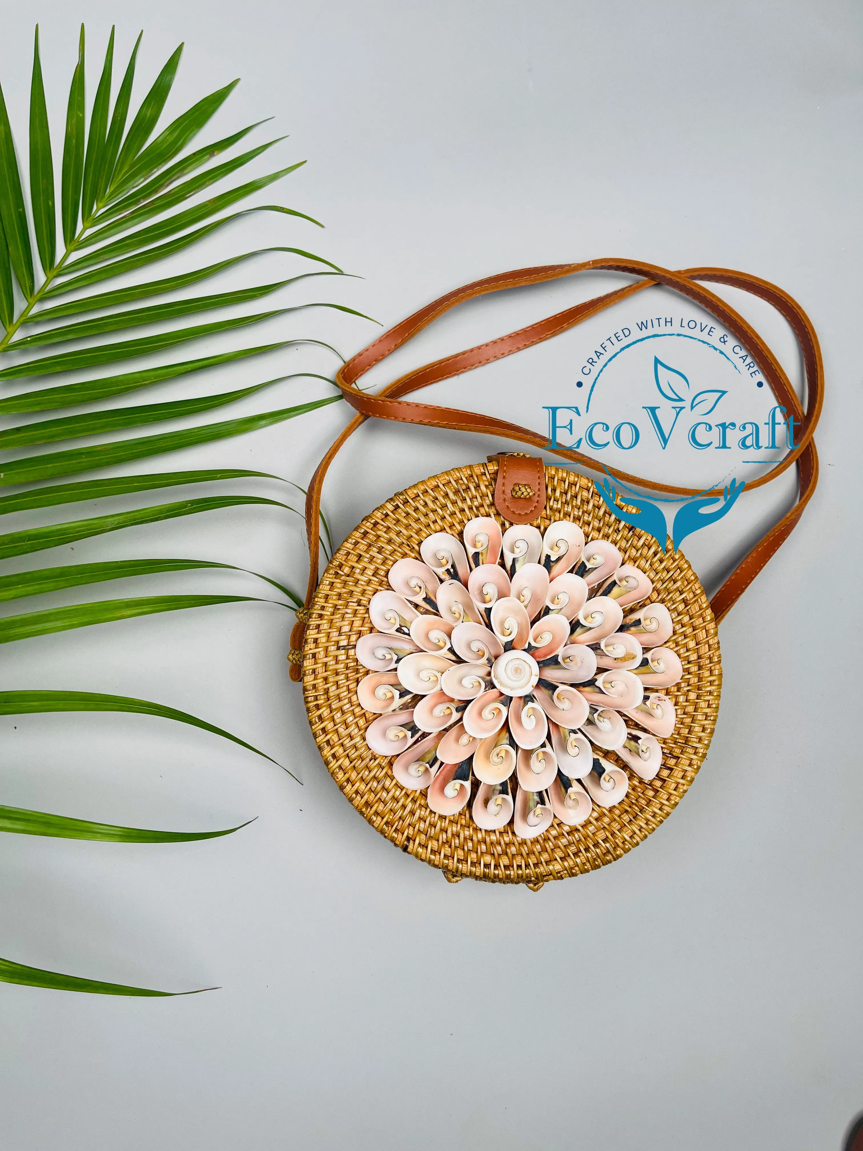 Boho Snail Shell Brown Round Sling Bag