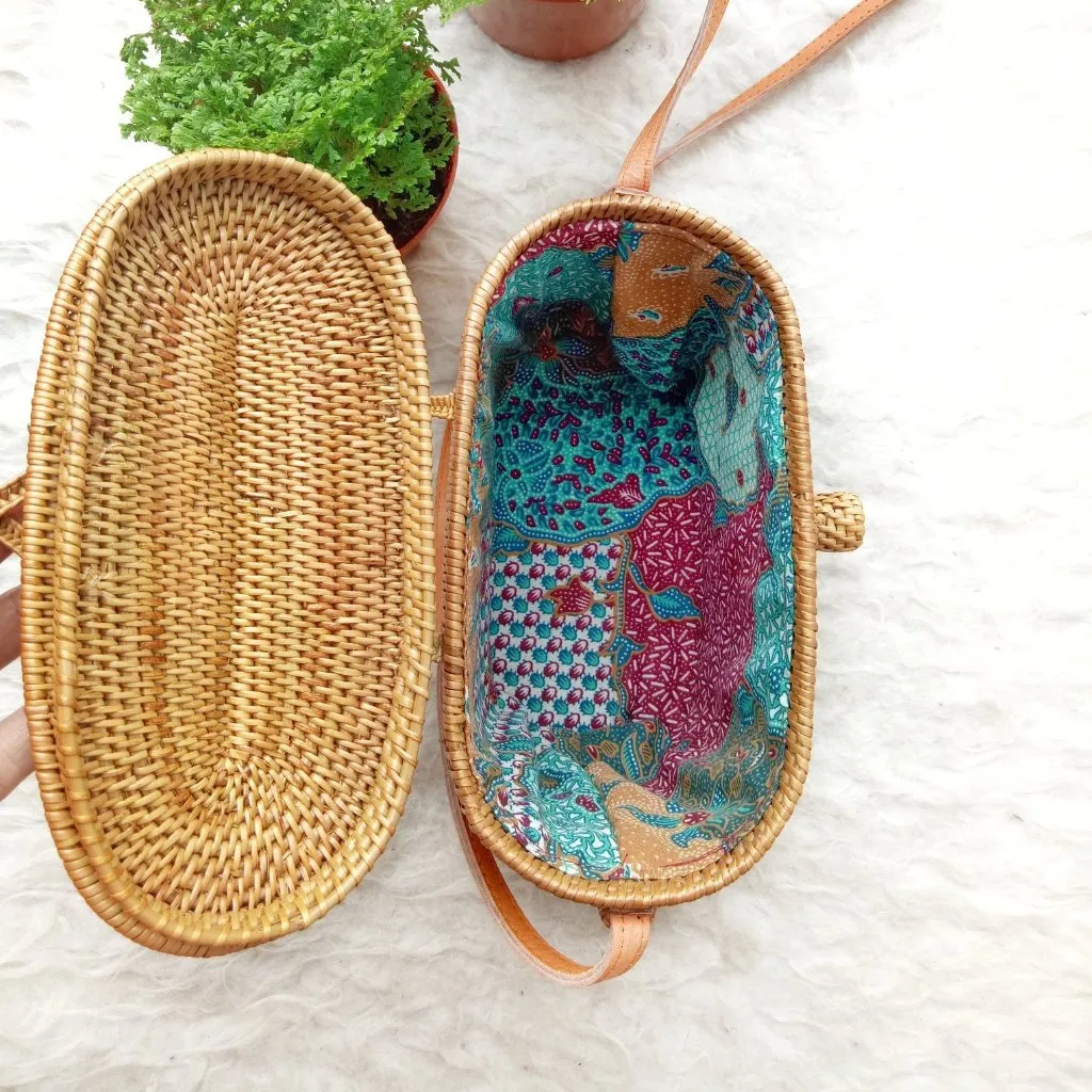 Brown Handwoven Rattan Bag Bali Rectangular Straw Bag