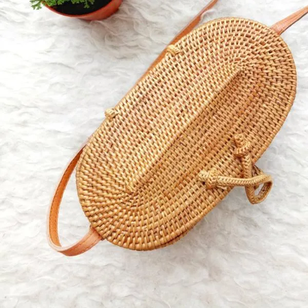 Brown Handwoven Rattan Bag Bali Rectangular Straw Bag