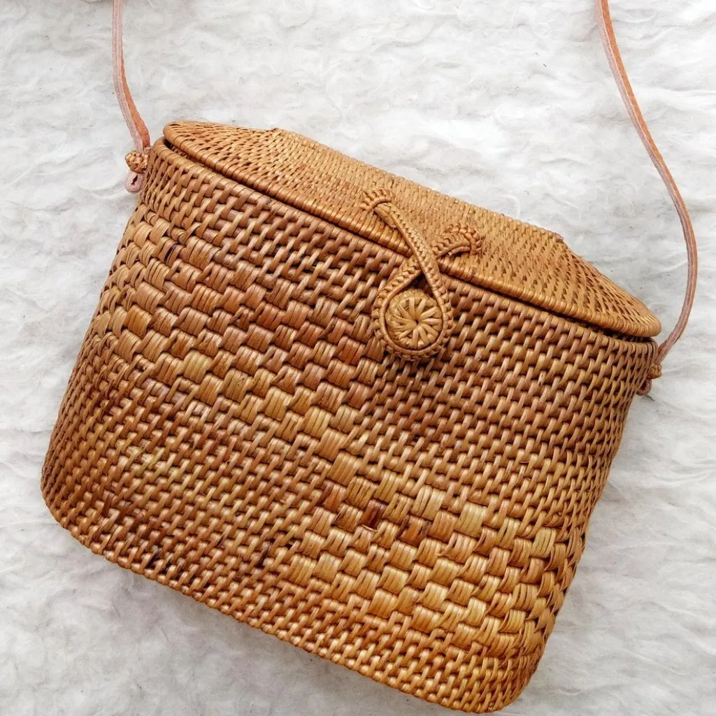 Brown Handwoven Rattan Bag Bali Rectangular Straw Bag