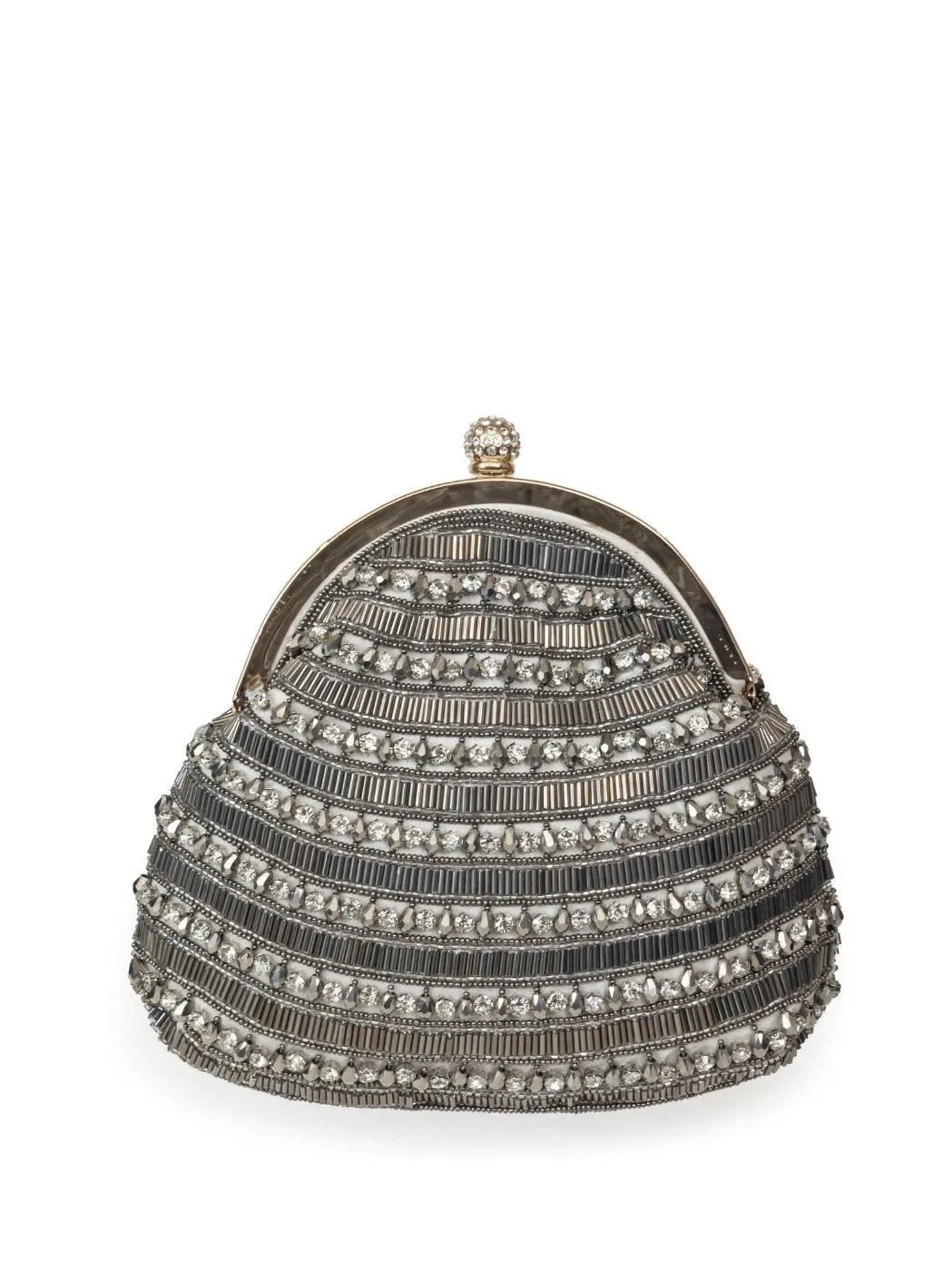 Brownish Grey Crystal Embellished Clutch Bag