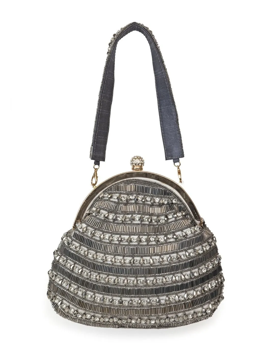Brownish Grey Crystal Embellished Clutch Bag