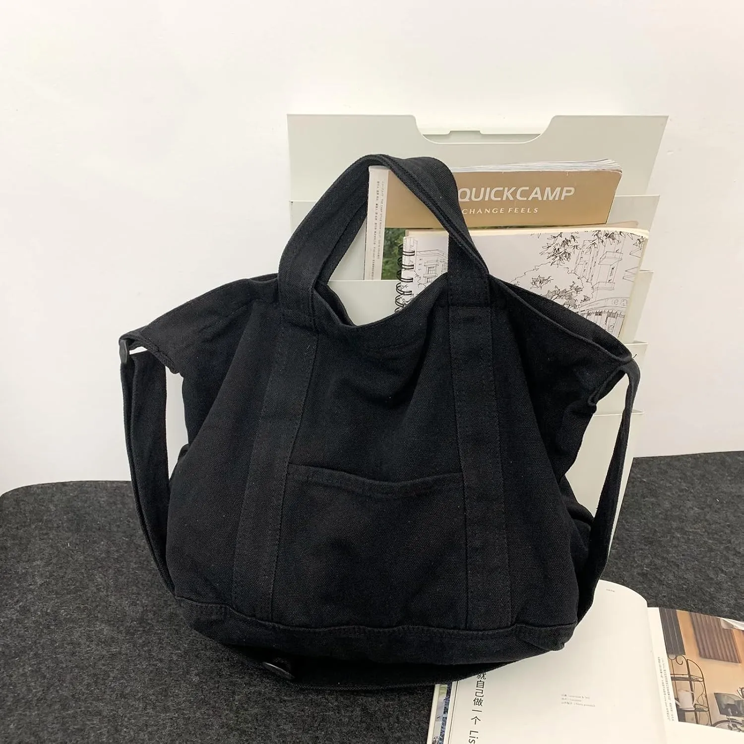 Canvas Tote Bag for Women with Pockets Cute Small Crossbody Bag Purses Handbag for Work Beach Tote Bag