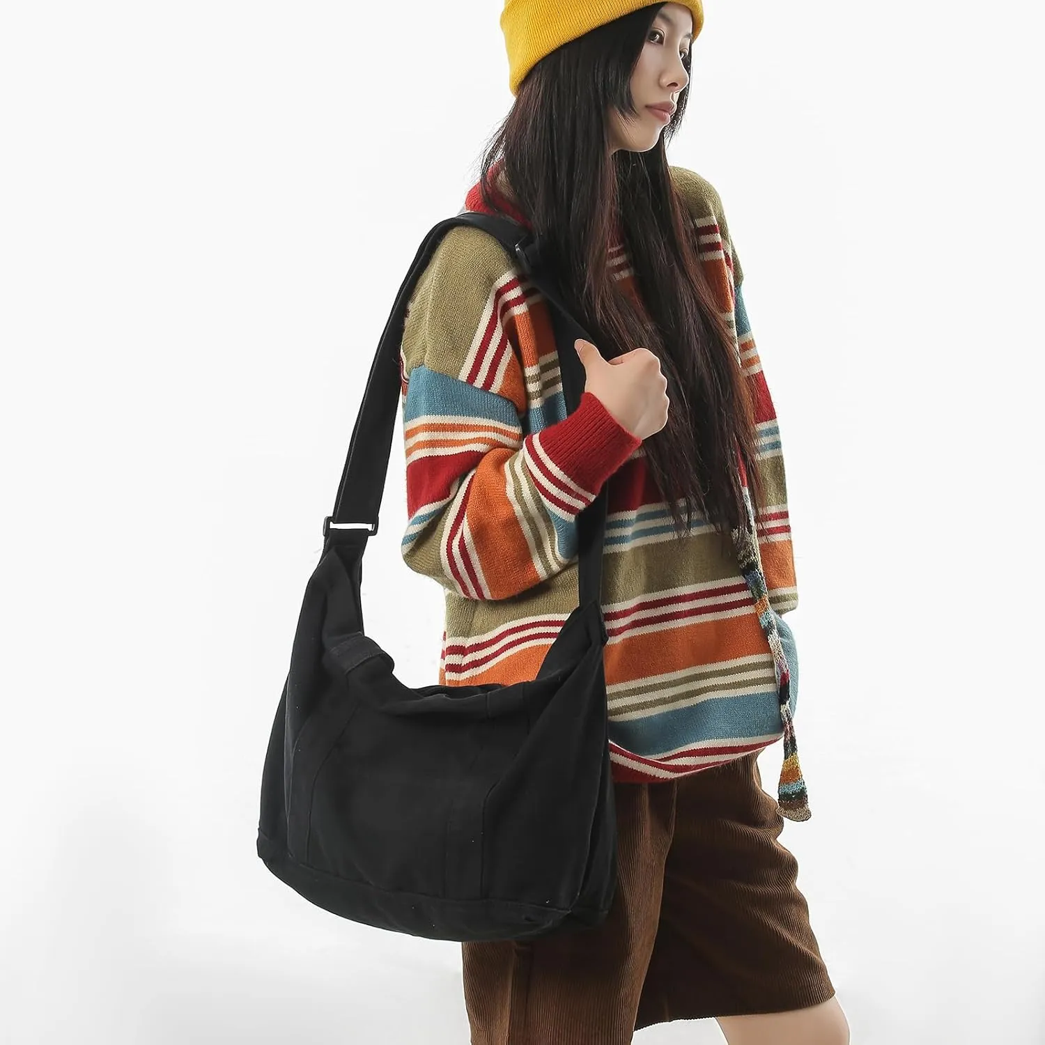 Canvas Tote Bag for Women with Pockets Cute Small Crossbody Bag Purses Handbag for Work Beach Tote Bag
