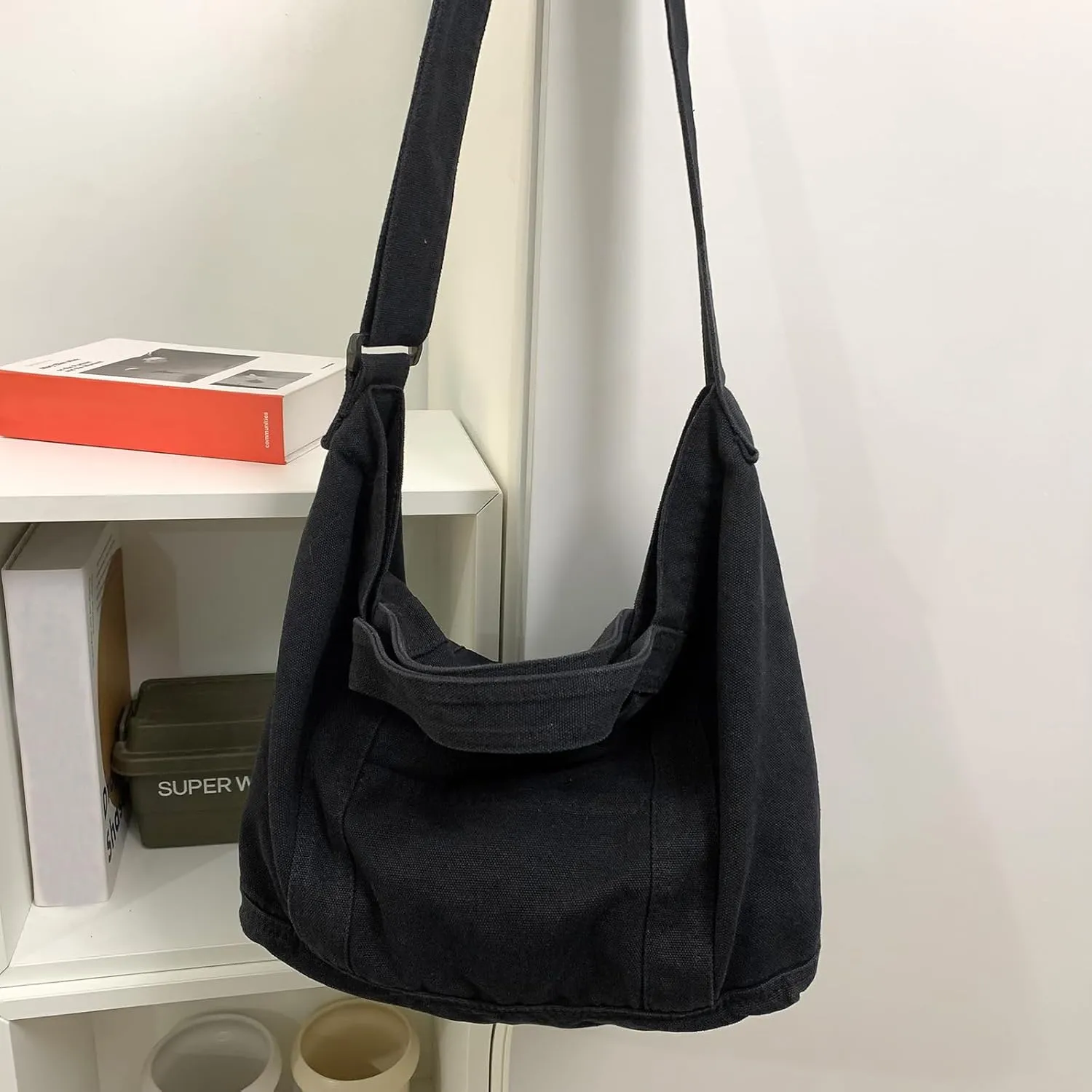Canvas Tote Bag for Women with Pockets Cute Small Crossbody Bag Purses Handbag for Work Beach Tote Bag