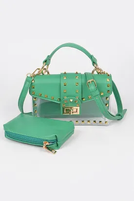 Celeste Edgy compact Vegan Leather Gold Stud bag                                                                                                                          s spiked with signature pyramid studs Clutc