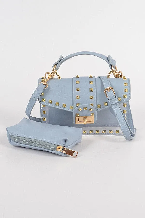 Celeste Edgy compact Vegan Leather Gold Stud bag                                                                                                                          s spiked with signature pyramid studs Clutc