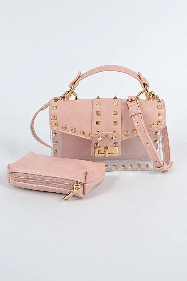 Celeste Edgy compact Vegan Leather Gold Stud bag                                                                                                                          s spiked with signature pyramid studs Clutc