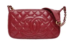 Chanel Timeless CC Red Shoulder Bag in Quilted Caviar