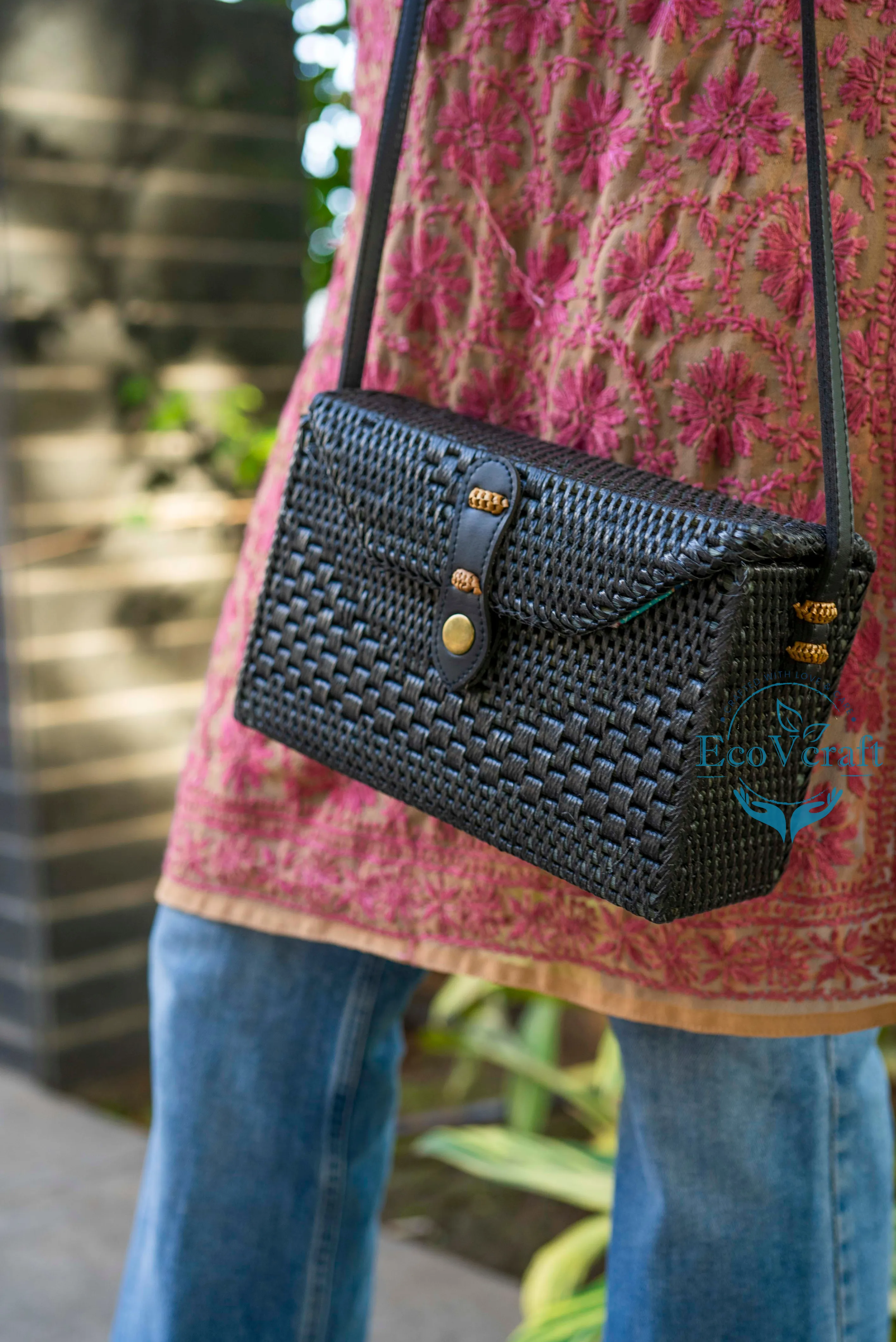 Checks Black Box Rectangular Sling Bag