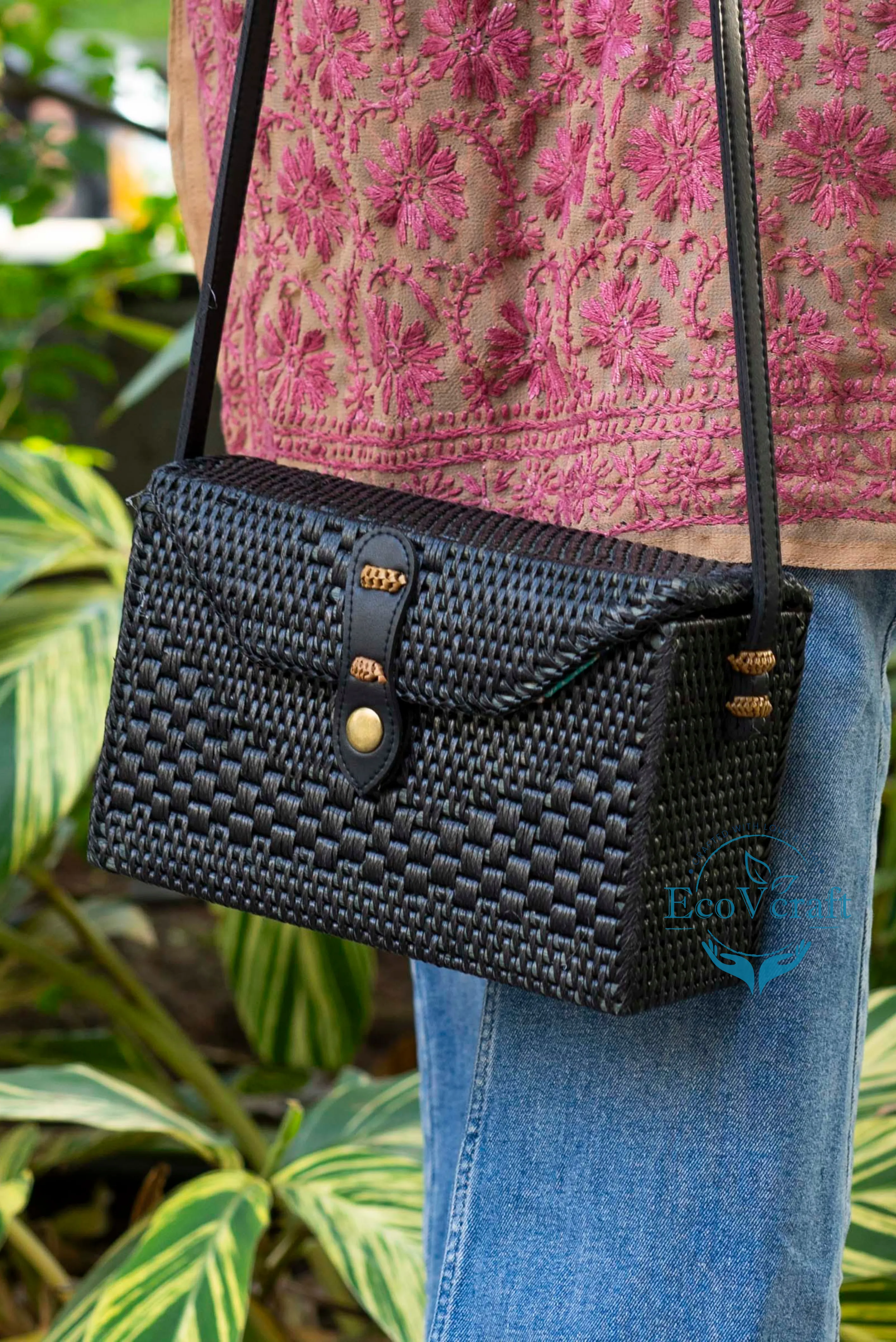 Checks Black Box Rectangular Sling Bag