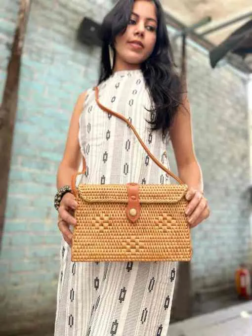 Checks brown box Rectangular sling bag