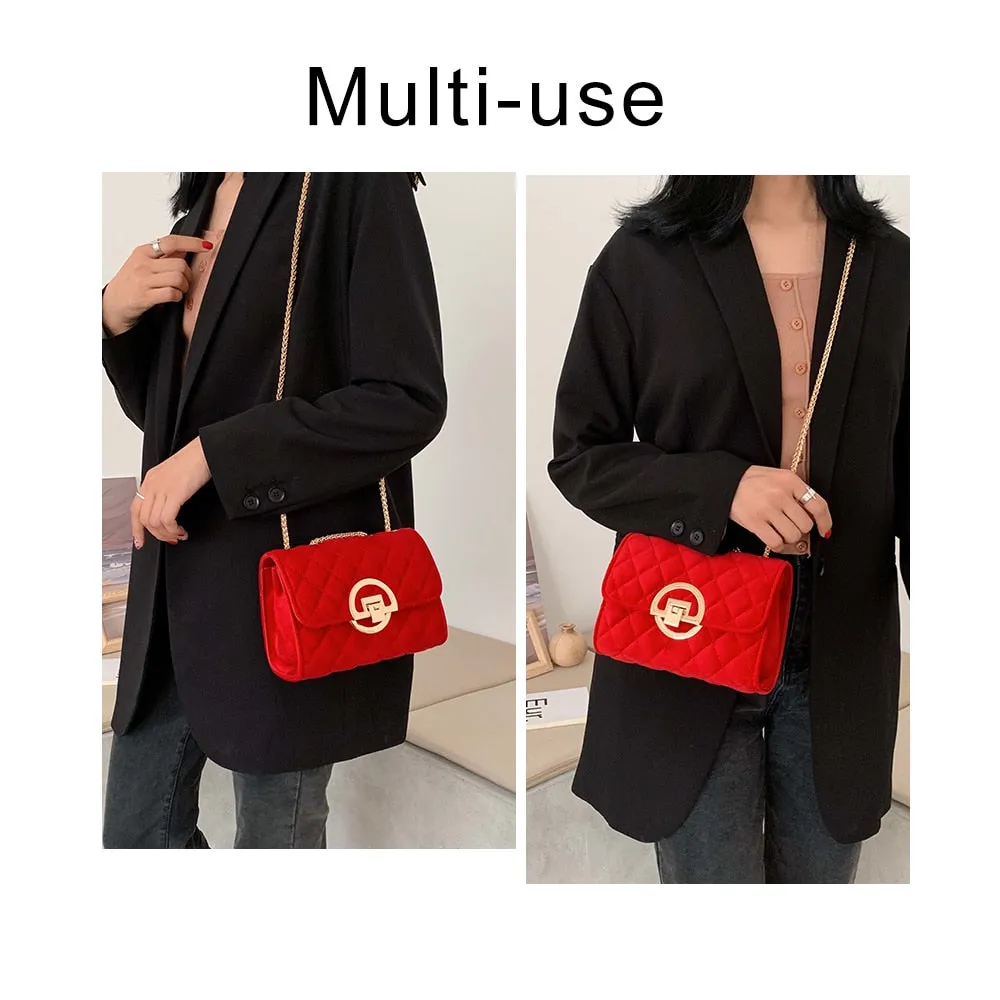 Christmas Gift Winter Solid Color Velvet Small Crossbody Bags For Women 2021 Lady Shoulder Messenger Bag Luxury Designer Purses and Handbags