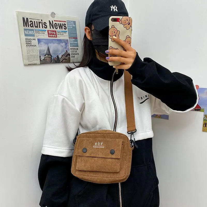 Christmas Gift Women Bag Leisure Single Shoulder Messenger Bag Small Square Bag Corduroy Bag Small Women Bag Cross Body