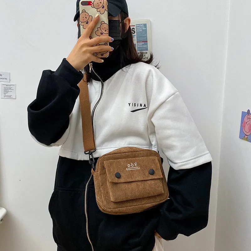 Christmas Gift Women Bag Leisure Single Shoulder Messenger Bag Small Square Bag Corduroy Bag Small Women Bag Cross Body