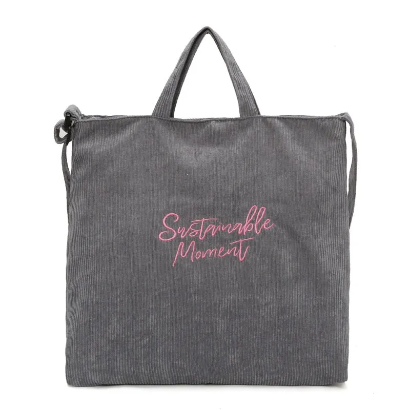 Christmas Gift Women Corduroy Shoulder & Crossbody Bags Female Eco Cloth Handbag Large Capacity Zipper Totes Soft Embroidery Messenger Bag